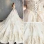Luxury / Gorgeous Champagne Wedding Dresses 2018 A-Line / Princess Lace Beading Crystal Sequins Off-The-Shoulder Backless Sleeveless Royal Train Wedding