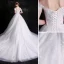 Chic / Beautiful White Wedding Dresses 2018 Ball Gown Lace Flower Rhinestone Organza Off-The-Shoulder Backless Sleeveless Cathedral Train Wedding