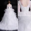 Elegante Weiß Brautkleider 2018 Ballkleid Applikationen Mit Spitze Fallende Rüsche Rundhalsausschnitt Rückenfreies 3/4 Ärmel Kapelle-Schleppe Hochzeit