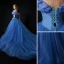 Cinderella Ocean Blue Prom Dresses 2018 Ball Gown Charmeuse Butterfly Off-The-Shoulder Backless Sleeveless Cathedral Train Formal Dresses