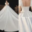 Victorian Style Ivory Satin Wedding Dresses 2021 Ball Gown Square Neckline Bell sleeves Backless Royal Train Wedding