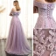 Elegant Lavender Prom Dresses 2018 A-Line / Princess Lace Flower Pearl Sash Off-The-Shoulder Short Sleeve Backless Floor-Length / Long Formal Dresses