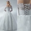 Affordable White Wedding Dresses 2018 A-Line / Princess Lace Flower Off-The-Shoulder Backless 1/2 Sleeves Floor-Length / Long Wedding