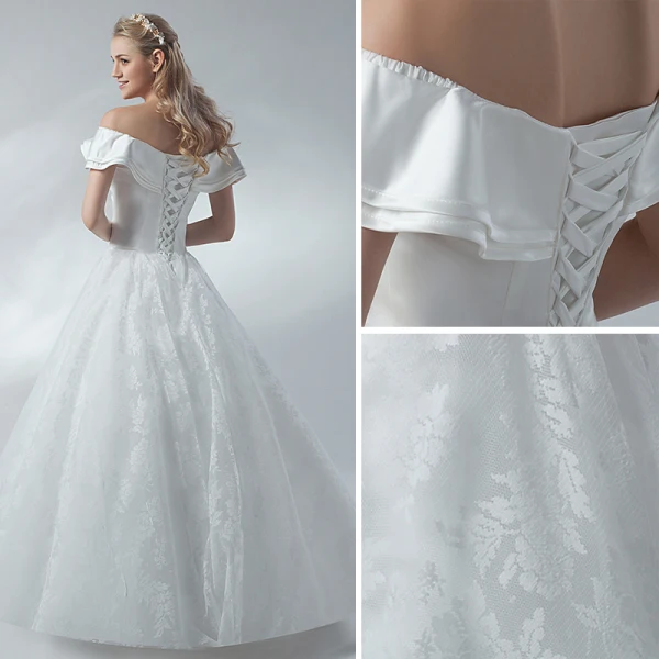 Erschwinglich Weiß Brautkleider / Hochzeitskleider 2018 A Linie Off Shoulder Rückenfreies Kurze Ärmel Lange Hochzeit