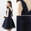 Modern / Fashion Navy Blue Party Dresses 2018 A-Line / Princess Lace V-Neck Backless Short Sleeve Short Formal Dresses