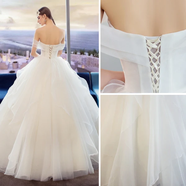 Elegant Ivory Wedding Dresses 2018 Ball Gown Ruffle Off-The-Shoulder Short Sleeve Floor-Length / Long Wedding