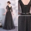 Modern / Fashion Black Evening Dresses  2018 A-Line / Princess Sash V-Neck Backless Short Sleeve Floor-Length / Long Formal Dresses