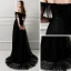 Amazing / Unique Black Evening Dresses  2018 A-Line / Princess Tassel Pearl Off-The-Shoulder Backless Short Sleeve Sweep Train Formal Dresses
