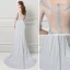 Modern / Fashion Grey Evening Dresses  2018 Trumpet / Mermaid Beading Lace Flower Pearl Rhinestone Scoop Neck 1/2 Sleeves Sweep Train Formal Dresses