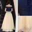 Elegant Champagne Prom Dresses 2018 A-Line / Princess Sequins Off-The-Shoulder Backless Short Sleeve Floor-Length / Long Formal Dresses