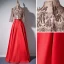 Luxury / Gorgeous Red Evening Dresses  2018 A-Line / Princess Sequins Beading Tassel High Neck 3/4 Sleeve Floor-Length / Long Formal Dresses