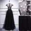 Chic / Beautiful Black Evening Dresses  2018 A-Line / Princess Lace Flower Scoop Neck Cap Sleeves Floor-Length / Long Formal Dresses