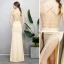 Sexy Champagne Robe De Soirée 2018 Trompette / Sirène Fendue devant Bretelles Spaghetti Fond croisé plongeant Dos Nu Sans Manches Longue Robe De Ceremonie