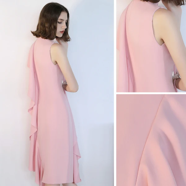 Simple Rougissant Rose Robe De Soirée 2018 Col Haut Sans Manches Thé Longueur Robe De Ceremonie