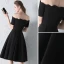 Modest / Simple Black Graduation Dresses 2018 A-Line / Princess Off-The-Shoulder Short Sleeve Backless Knee-Length Formal Dresses