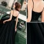 Chic / Belle Noire Robe De Bal 2018 Princesse Tachetée Noeud Bretelles Spaghetti Dos Nu Sans Manches Longueur Cheville Robe De Ceremonie