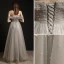 Charming Grey Pearl Prom Dresses 2021 A-Line / Princess Off-The-Shoulder Sleeveless Backless Floor-Length / Long Formal Dresses