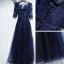 Elegant Navy Blue Formal Dresses Prom Dresses 2017 Lace Flower Bow Scoop Neck Floor-Length / Long 1/2 Sleeves A-Line / Princess
