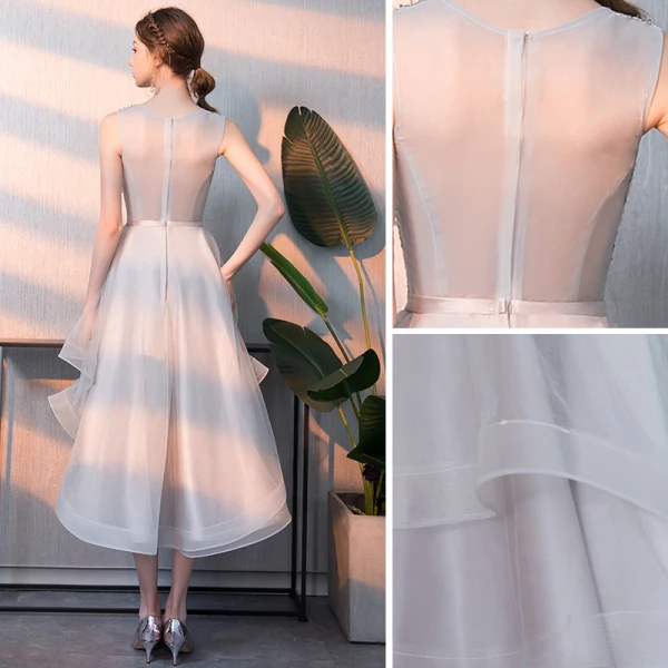 Chic / Belle Argenté Robe De Cocktail 2018 Princesse Perlage Paillettes Noeud Encolure Dégagée Sans Manches Asymétrique Robe De Ceremonie