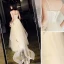 Lovely Champagne Prom Dresses 2018 A-Line / Princess Cascading Ruffles Spaghetti Straps Sleeveless Backless Floor-Length / Long Formal Dresses