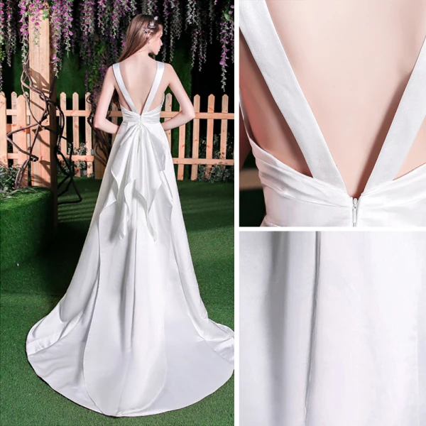 Simple Ivoire Robe De Mariée 2018 Princesse Encolure Dégagée Sans Manches Dos Nu Train De Balayage Mariage