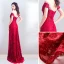 Luxury / Gorgeous Burgundy Evening Dresses  2018 Trumpet / Mermaid Beading Crystal Rhinestone Pearl Lace Flower Scoop Neck Backless Short Sleeve Floor-Length / Long Formal Dresses