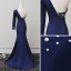 Vintage / Originale Bleu Marine Robe De Soirée 2018 Trompette / Sirène Perle Paillettes Une épaule Manches Longues Dos Nu Train De Balayage Robe De Ceremonie