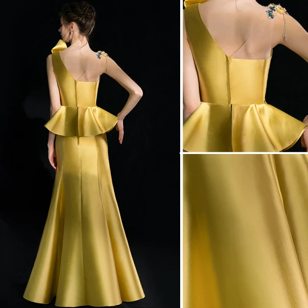 Amazing / Unique Gold Evening Dresses 2018 Trumpet / Mermaid Appliques Beading Tassel Crystal Rhinestone Scoop Neck Backless Sleeveless Floor-Length / Long Formal Dresses