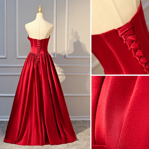 Simple Bordeaux Robe De Soirée 2018 Princesse Volants Bustier Sans Manches Dos Nu Longue Robe De Ceremonie