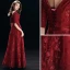 Chic / Beautiful Burgundy Evening Dresses  2018 A-Line / Princess Lace Sequins Sash V-Neck Backless 1/2 Sleeves Floor-Length / Long Formal Dresses