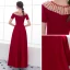 Chic / Belle Bordeaux Robe De Soirée 2018 Princesse Volants Cristal Encolure Dégagée Manches Courtes Longue Robe De Ceremonie