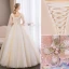 Abordable Champagne Robe De Bal 2018 Robe Boule En Dentelle Fleur Perle Faux Diamant V-Cou Dos Nu Sans Manches Longue Robe De Ceremonie