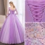 Affordable Lilac Prom Dresses 2018 Ball Gown Lace Flower Pearl Rhinestone V-Neck Backless 3/4 Sleeve Floor-Length / Long Formal Dresses