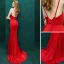 Sexy Rouge Robe De Soirée 2019 Trompette / Sirène Cristal Bretelles Spaghetti Dos Nu Sans Manches Train De Balayage Robe De Ceremonie