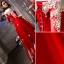Moderne / Mode Rouge Robe De Soirée 2018 Princesse Appliques En Dentelle De l'épaule 1/2 Manches Dos Nu Longue Robe De Ceremonie