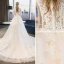 Modern / Fashion Ivory Corset Wedding Dresses 2018 A-Line / Princess Appliques Lace Star High Neck Short Sleeve Cathedral Train