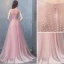 Chic / Belle Rose Bonbon Robe De Soirée 2018 Princesse Perlage Paillettes Encolure Dégagée Sans Manches Train De Balayage Robe De Ceremonie