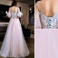 Élégant Rougissant Rose Robe De Soirée 2019 Princesse Appliques En Dentelle Perlage Faux Diamant Bretelles Spaghetti Dos Nu Manches Courtes Longue Robe De Ceremonie