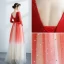 Fashion Red Gradient-Color Prom Dresses 2021 A-Line / Princess V-Neck Star Sequins 3/4 Sleeve Backless Floor-Length / Long Formal Dresses