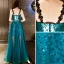 Charmant Bleu D'encre Robe De Soirée 2019 Princesse Tachetée Métal Ceinture Paillettes En Dentelle Bretelles Spaghetti Sans Manches Dos Nu Longue Robe De Ceremonie