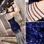 Sexy Bleu Marine Robe De Cocktail 2019 Trompette / Sirène Paillettes Titulaire Dos Nu Sans Manches Asymétrique Robe De Ceremonie