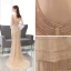 Haut de Gamme Champagne Fait main Perlage Faux Diamant Robe De Soirée 2021 Trompette / Sirène V-Cou Sans Manches Dos Nu Train De Balayage Robe De Ceremonie