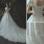 Modern / Fashion Ivory Wedding Dresses 2019 A-Line / Princess Lace Appliques Beading Pearl Sequins Scoop Neck Backless Short Sleeve Royal Train