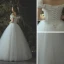 Elegant Ivory Corset Wedding Dresses 2019 A-Line / Princess Off-The-Shoulder Short Sleeve Backless Floor-Length / Long