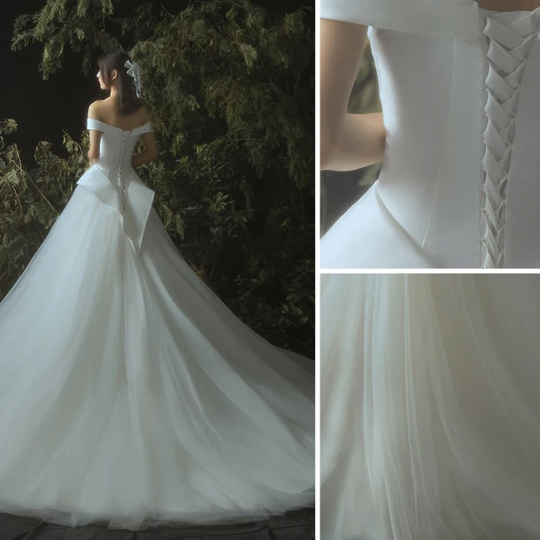 Elegant Elfenben Brudekjoler 2019 Prinsesse Av Skulderen Korte Ermer Ryggløse Chapel Train