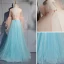 Unique Bleu Robe De Soirée 2019 Princesse En Dentelle Perle Paillettes Col Haut Manches Longues Dos Nu Longue Robe De Ceremonie
