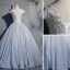 Elegant Silver Prom Dresses 2019 Ball Gown Lace Beading Pearl Sequins V-Neck Backless Short Sleeve Floor-Length / Long Formal Dresses