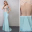 Sexy Bleu Robe De Soirée 2019 Trompette / Sirène Transparentes Paillettes Faux Diamant V-Cou Dos Nu Sans Manches Train De Balayage Robe De Ceremonie