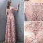 Chic / Beautiful Pearl Pink Evening Dresses  2019 A-Line / Princess Lace Beading Rhinestone Sequins Scoop Neck Sleeveless Floor-Length / Long Formal Dresses