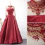 Luxe Bleu Marine Fait main Perlage Robe De Soirée 2019 Princesse Cristal Col Haut Manches Longues Train De Balayage Robe De Ceremonie